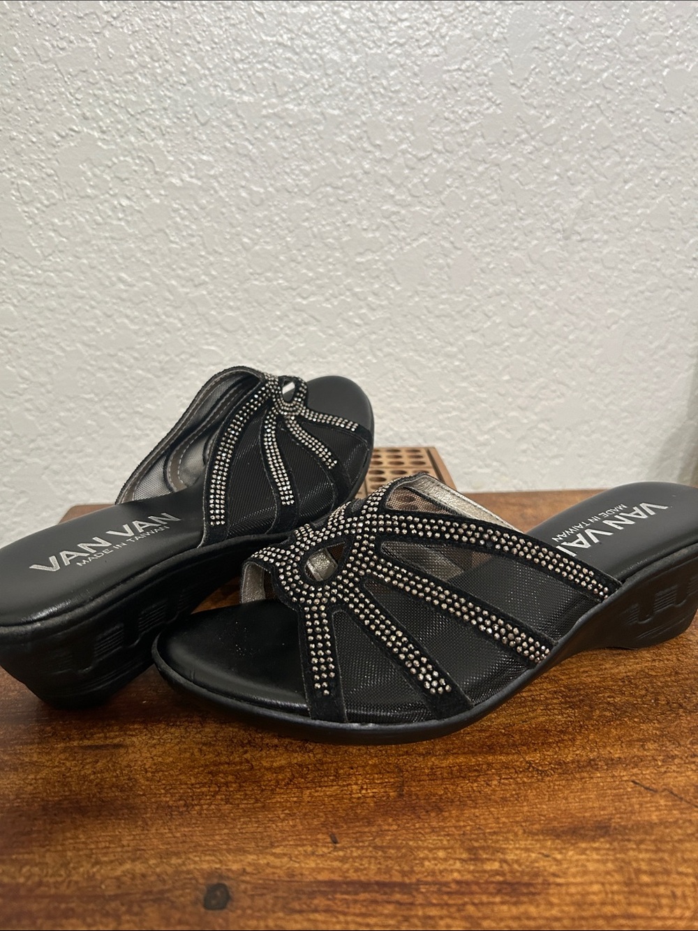 Black Embellished Slide Mules